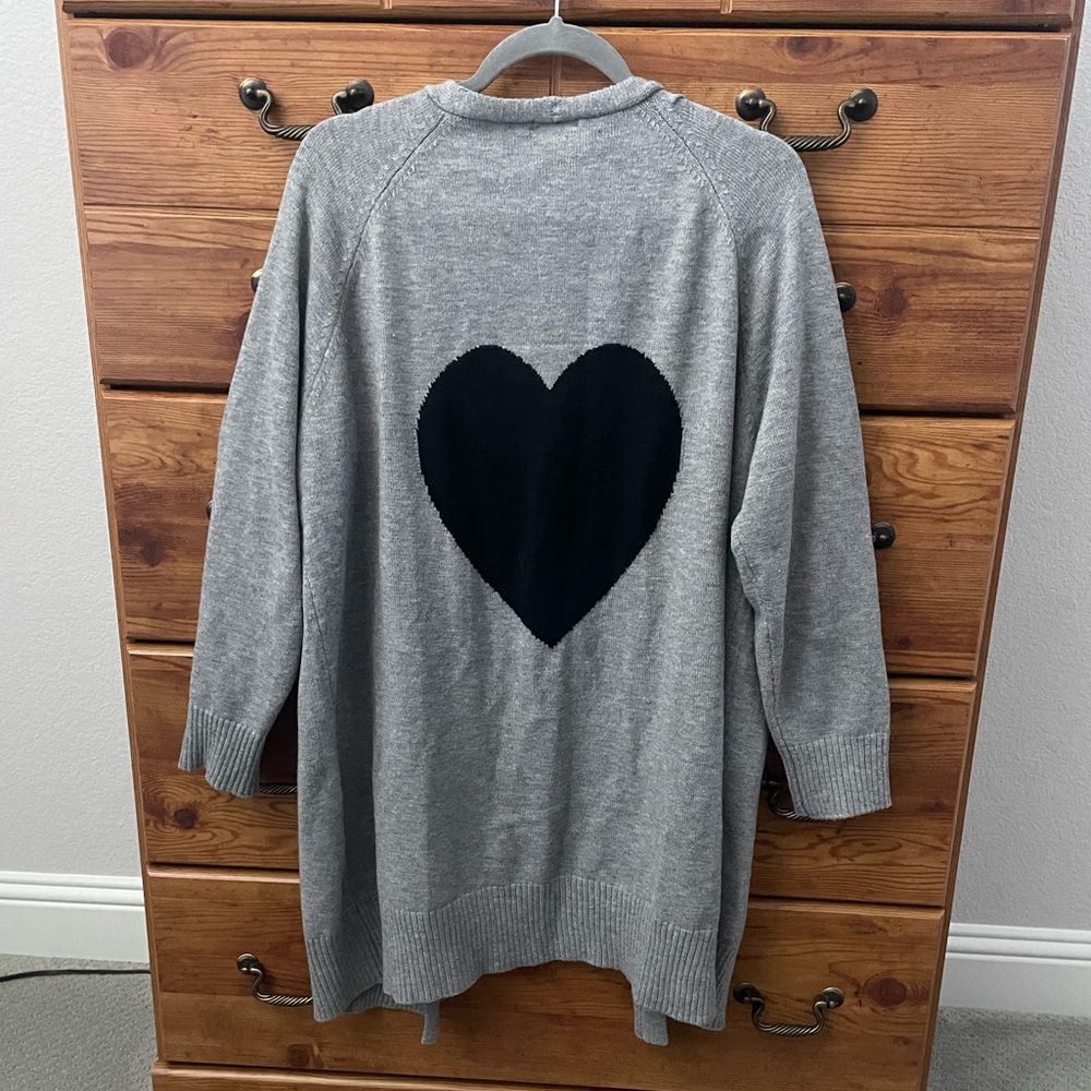 Gray Heart Open Front Sweater